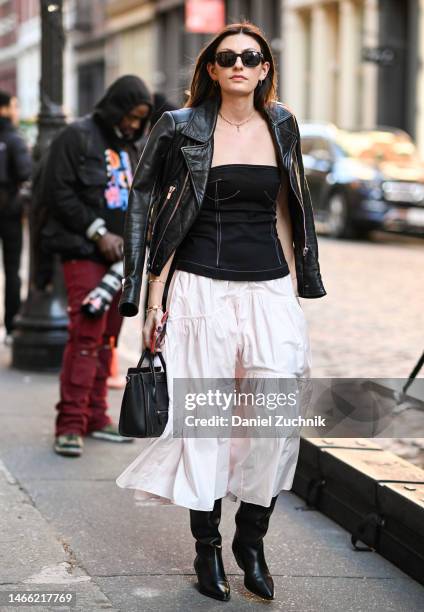 Zein Kurdi is seen wearing a denim vest, Snidel skirt, vintage Chanel  News Photo - Getty Images