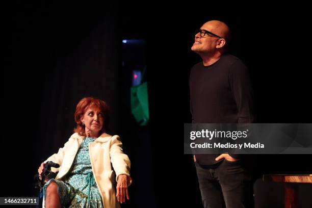 Elizabeth Dupeyrón and Odín Dupeyrón attend a special function for the play 'El Gorila' to celebrate its 35th anniversary on February 14, 2023 in...