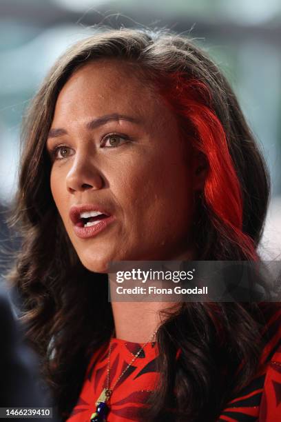 Black Fern Ruby Tui arrives at the Halberg Awards at Spark Arena on February 15, 2023 in Auckland, New Zealand.