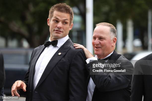 Sir John Key with Richie McCaw as they arrive at the Halberg Awards at Spark Arena on February 15, 2023 in Auckland, New Zealand.