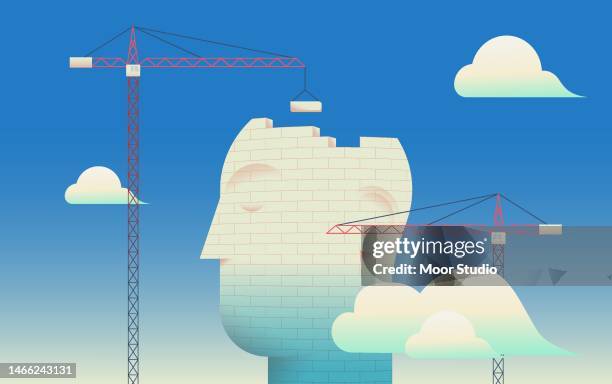 head made of bricks vector illustration - philosophy vector stock illustrations