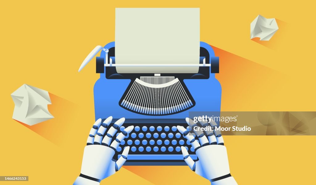 Robot escribiendo en una ilustración de máquina de escribir