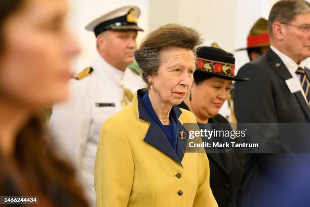 Princess Anne, Princess Royal arrives for the Service of Remembrance with Rt Hon Dame Cindy Kiro on February 15, 2023 at Pukeahu National War...
