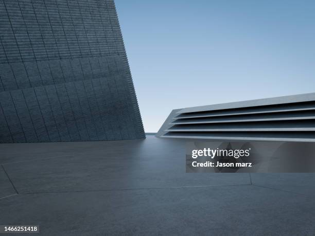 empty square front of modern architecture - skyline stitched composition stock pictures, royalty-free photos & images