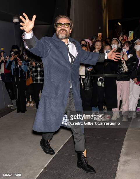 Actor David Harbour attends the Thom Browne fashion show during New York Fashion Week at The Shed on February 14, 2023 in New York City.