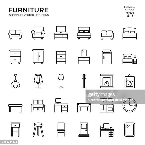 editable stroke vector icon set of furniture - dining table stock illustrations
