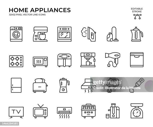 bildbanksillustrationer, clip art samt tecknat material och ikoner med editable stroke vector icon set of home appliances - luftkonditioneringsanläggning