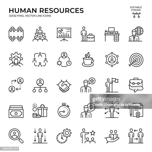 editable stroke vector icon set of human resources - diversity commitment stock illustrations