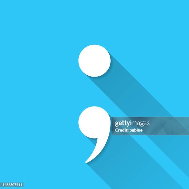 stockillustraties, clipart, cartoons en iconen met semicolon symbol. icon on blue background - flat design with long shadow - orthografisch symbool