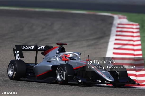 Luke Browning of Great Britain and Hitech Pulse-Eight drives on track during day two of Formula 3 Testing at Bahrain International Circuit on...