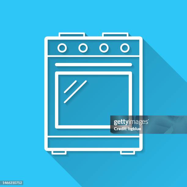 gas stove - gas range. icon on blue background - flat design with long shadow - gas stove burner stock illustrations