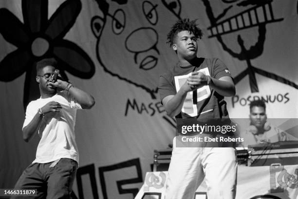 Kelvin Mercer aka Posdnuos and David 'Trugoy the Dove' Jolicoeur and Vincent Mason aka Maseo of De La Soul performing at the Beacon Theater in New...