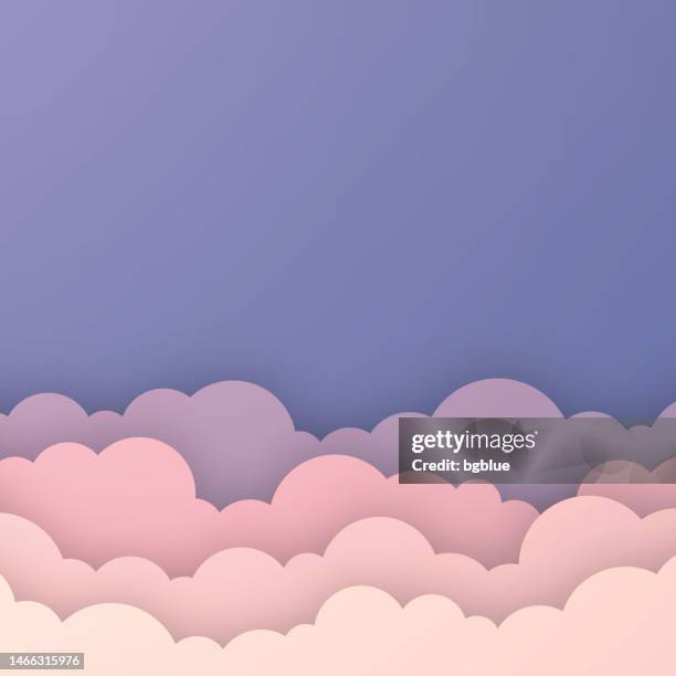ピンクの空とカウド – 紙切りの背景 – トレンディな3dデザイン - 空を覆う雲点のイラスト素材／クリップアート素材／マンガ素材／アイコン素材