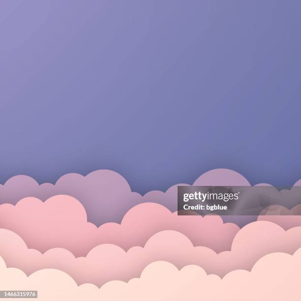 pink sky with couds - paper cut background - trendy 3d design - cloud sky vector stock illustrations