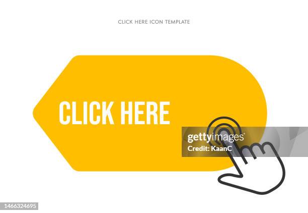 click here icon. pointer clicking vector illustration on isolated background. web button sign business concept. vector stock illustration - click button stock illustrations