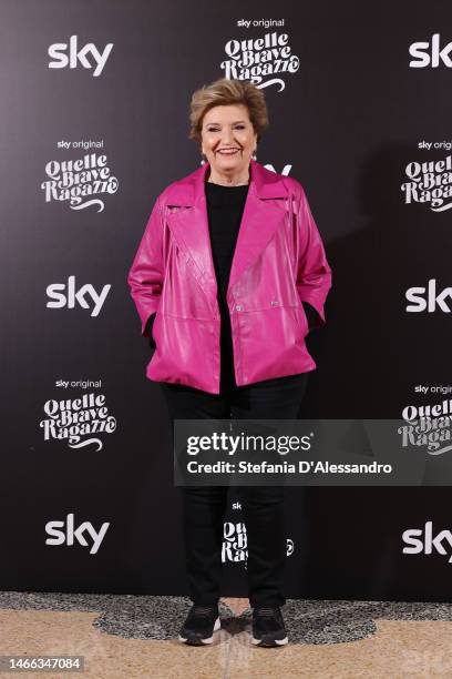 Mara Maionchi attends the "Quelle Brave Ragazze" photocall at Grand Hotel Et De Milan on February 15, 2023 in Milan, Italy.