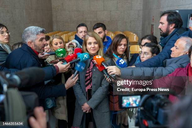 The lawyer of the accused Sylvia Cordoba gives statements to the media after the hearing on the theft of wine bottles from Atrio, at the Provincial...