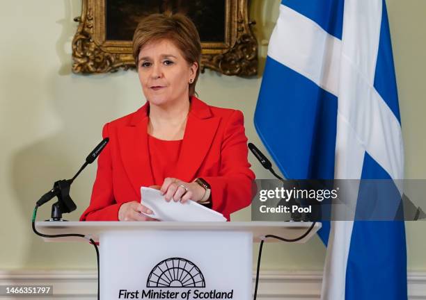 Nicola Sturgeon speaking during a press conference at Bute House in Edinburgh where she announced she will stand down as First Minister of Scotland...