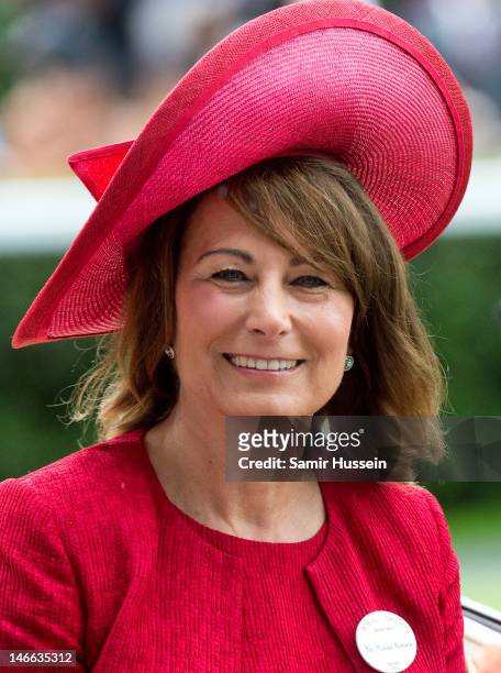 Carole Middleton arrives by carriage on Ladies Day of Royal Ascot 2012 at Ascot Racecourse on June 21, 2012 in Ascot, United Kingdom.
