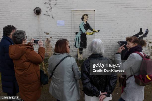 New artwork called 'Valentine’s Day mascara' claimed to be by Banksy on February 15, 2023 in Margate, England. The image, which centres on the theme...