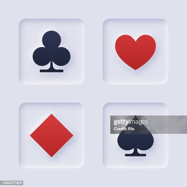 stockillustraties, clipart, cartoons en iconen met playing card suit neumorphism symbols - patience