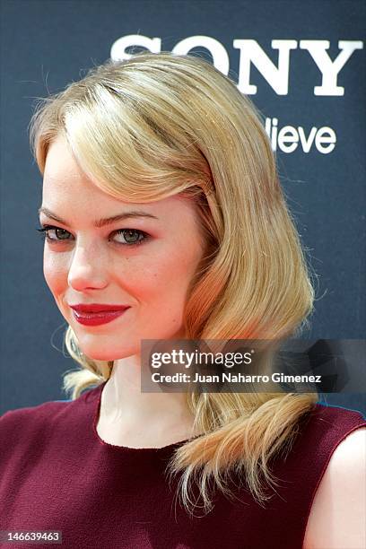 Actress Emma Stone attends 'The Amazing Spider-Man' photocall at Villamagna Hotel on June 21, 2012 in Madrid, Spain.