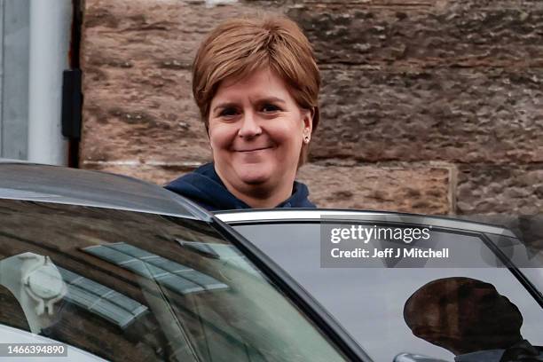 Nicola Sturgeon departs Bute House on February 15, 2023 in Edinburgh, Scotland. Nicola Sturgeon has resigned after eight years as the leader of the...