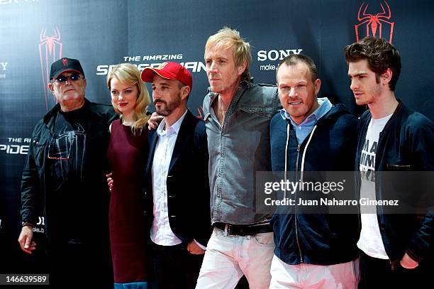 Producer Avi Arad, actress Emma Stone, producer Matt Tolmach, actor Rhys Ifans, director Marc Webb and actor Andrew Garfield attend 'The Amazing...