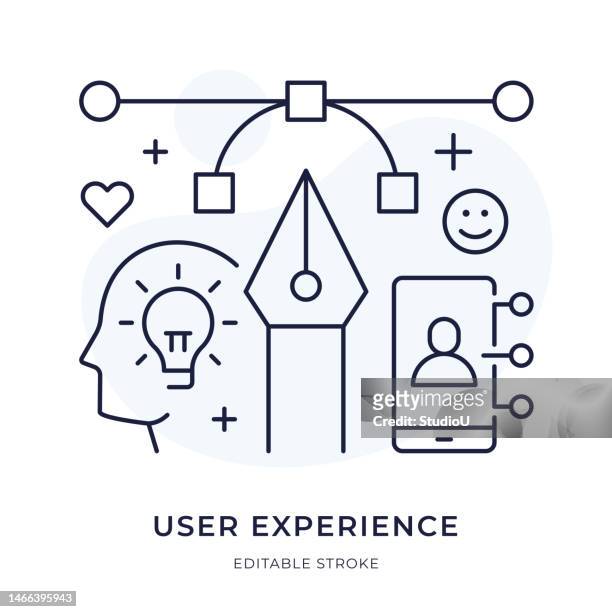 user experience thin line illustration - content development stock illustrations