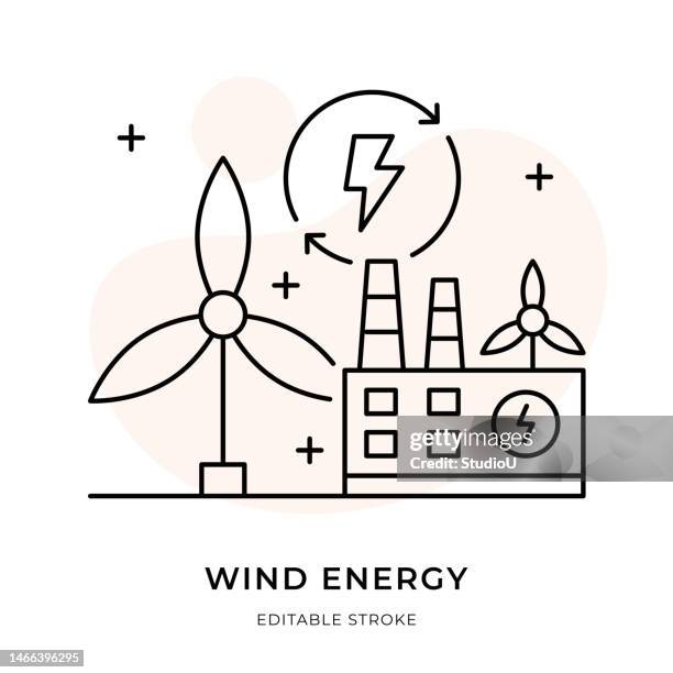 ilustraciones, imágenes clip art, dibujos animados e iconos de stock de ilustración de línea delgada de energía eólica - aspas