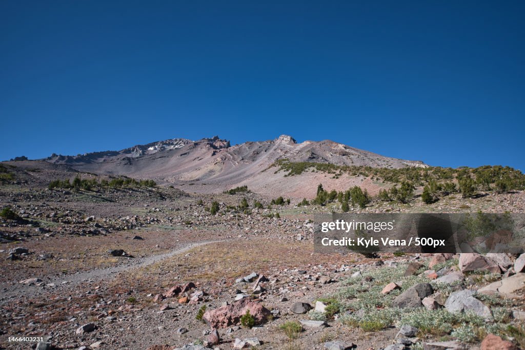 Scenic view of mountains against clear blue sky,Mt Shasta,California,United States,USA