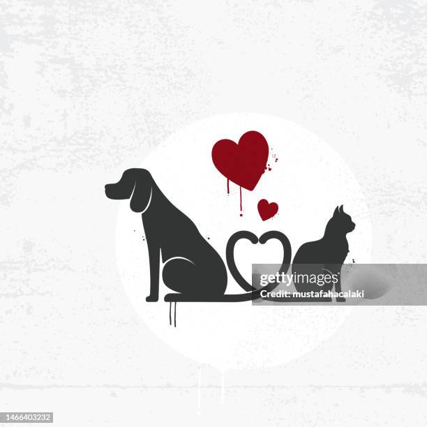 illustrations, cliparts, dessins animés et icônes de les silhouettes de chiens et de chats prennent la forme d’un cœur à partir de la queue - shelter cat