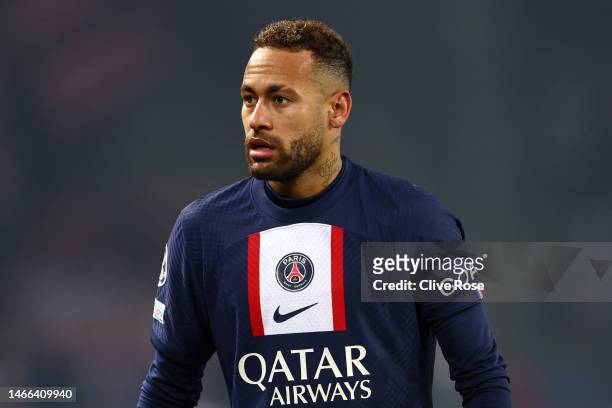 Neymar of Paris Saint-Germain looks on during the UEFA Champions League round of 16 leg one match between Paris Saint-Germain and FC Bayern Muenchen...
