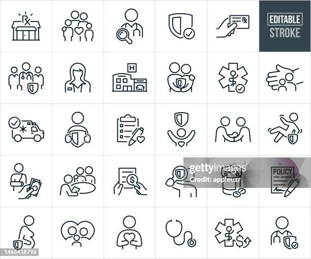 dünne liniensymbole der krankenversicherung - bearbeitbarer strich - family icon stock-grafiken, -clipart, -cartoons und -symbole