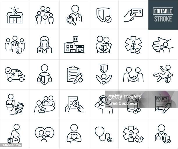 bildbanksillustrationer, clip art samt tecknat material och ikoner med medical health care insurance thin line icons - editable stroke - kontroll
