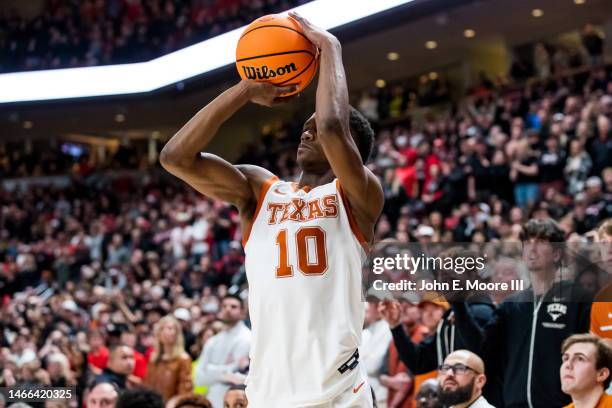 Guard Sir'Jabari Rice of the Texas Longhorns shoots the ball during the second half of the college basketball game against the Texas Tech Red Raiders...