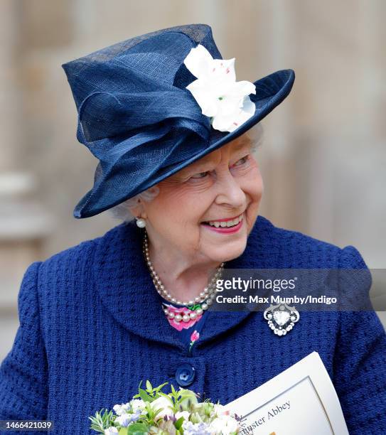Queen Elizabeth II attends a Service of Thanksgiving to mark the 70th Anniversary of VE Day at Westminster Abbey on May 10, 2015 in London, England.