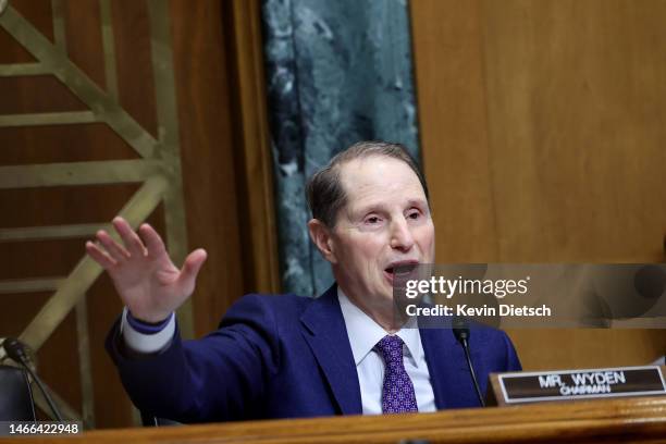 Sen. Ron Wyden , Chairman of the Senate Finance Committee, questions Internal Revenue Service Commissioner nominee Daniel Werfel during his...