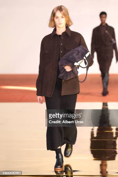 Model walks the runway at the Gabriela Hearst show during New York Fashion Week on February 14, 2023 in New York City.