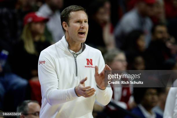 Head coach Fred Hoiberg of the Nebraska Cornhuskers reacts during the second half of a game against the Rutgers Scarlet Knights at Jersey Mike's...