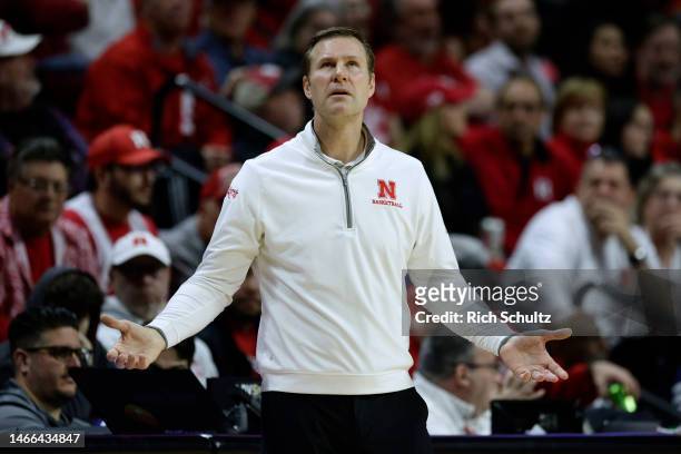 Head coach Fred Hoiberg of the Nebraska Cornhuskers reacts during the second half of a game against the Rutgers Scarlet Knights at Jersey Mike's...