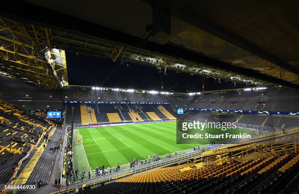 General view of the inside of the stadium prior to the UEFA Champions League round of 16 leg one match between Borussia Dortmund and Chelsea FC at...