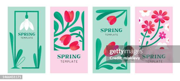 ilustrações de stock, clip art, desenhos animados e ícones de spring flowers templates set - tulipa