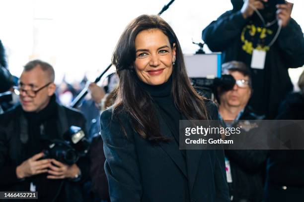 Katie Holmes attends the Michael Kors fashion show during New York Fashion Week: The Shows in the Meatpacking District on February 15, 2023 in New...