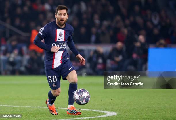 Lionel Messi of PSG during the UEFA Champions League round of 16 leg one match between Paris Saint-Germain and FC Bayern Muenchen at Parc des Princes...