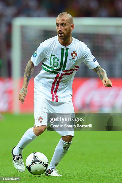Raul Meireles of Portugal runs with the ball during the UEFA EURO 2012 quarter final match between Czech Republic and Portugal at The National...
