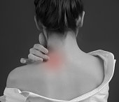 Woman with back and neck pain. Spinal health concept
