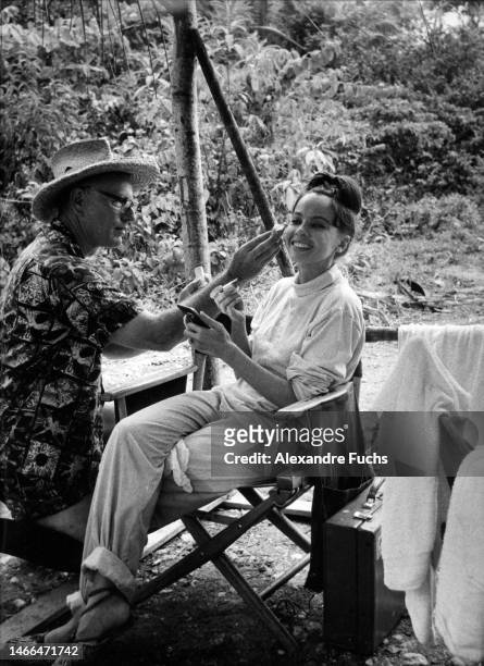 Actress Leslie Caron getting makeup for the movie "Father Goose" in 1964, at Ocho Rios, Jamaica.