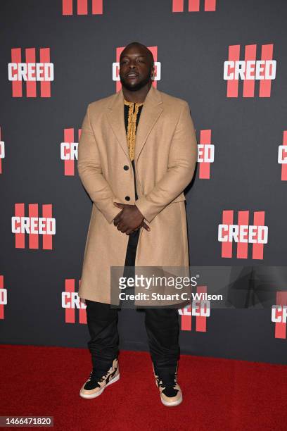 Adebayo Akinfenwa attends the European Premiere of Creed III at Cineworld Leicester Square on February 15, 2023 in London, England.