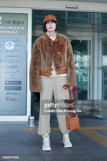 South Korean actress Lee Na-Young is seen on departure at Incheon International Airport on February 15, 2023 in Incheon, South Korea.